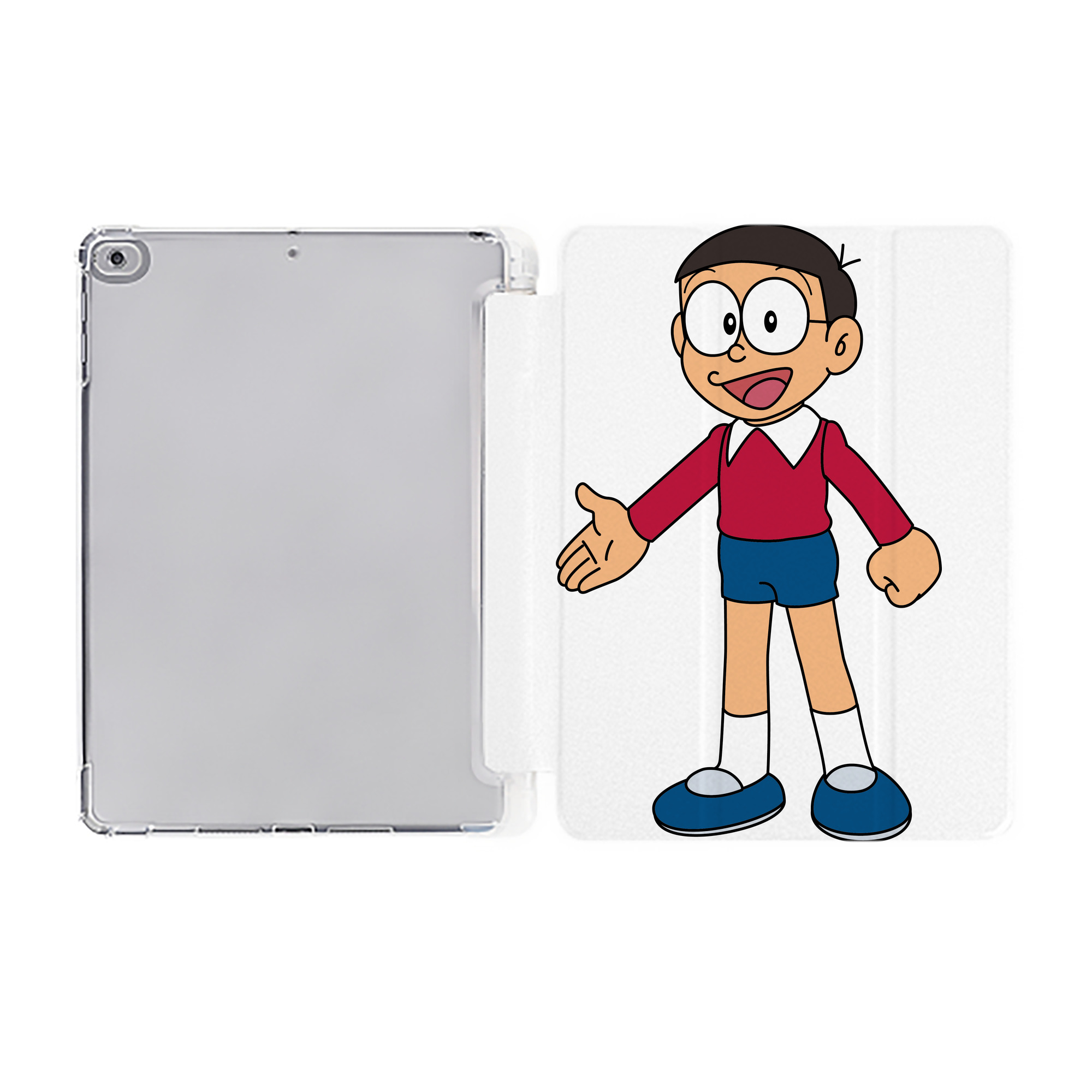 （画像用） ドラえもん 野比 のび太 Doraemon Nobita Nobi IPad ケース ペン収納付き 三つ折りスタンド PUレザー×シリコン 対応機種9.5/10.5/10.9インチ